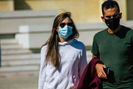 Reims France September 12, 2020 View of unidentified tourists visiting and walking in the streets of Reims despite the Coronavirus pandemic affecting Franceのeditorial素材
