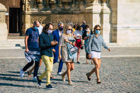 Reims France September 12, 2020 View of unidentified tourists visiting and walking in the streets of Reims despite the Coronavirus pandemic affecting Franceのeditorial素材