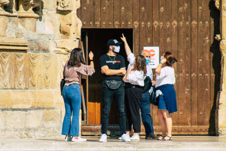 Reims France September 12, 2020 View of unidentified tourists visiting and walking in the streets of...
