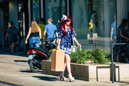 Reims France September 12, 2020 View of unidentified tourists visiting and walking in the streets of Reims despite the Coronavirus pandemic affecting Franceのeditorial素材