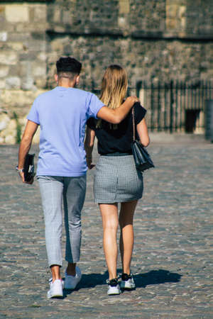 Reims France September 12, 2020 View of unidentified tourists visiting and walking in the streets of Reims despite the Coronavirus pandemic affecting Franceのeditorial素材