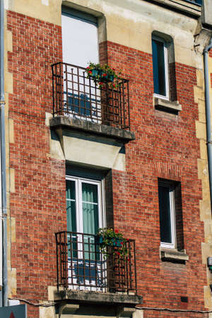 Reims France September 15, 2020 View of the facade of a historical building located in Reims, a city in the Grand Est region of France and one of the oldest in Europeの写真素材