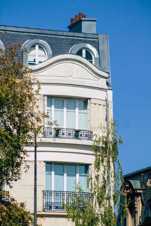 Reims France September 15, 2020 View of the facade of a historical building located in Reims, a city in the Grand Est region of France and one of the oldest in Europeの写真素材