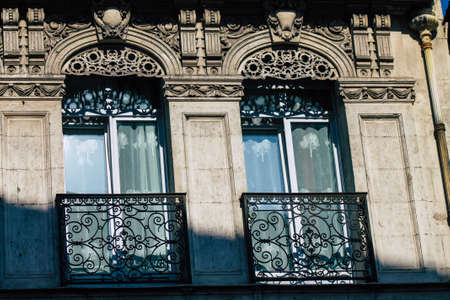 Reims France September 15, 2020 View of the facade of a historical building located in Reims, a city in the Grand Est region of France and one of the oldest in Europeのeditorial素材