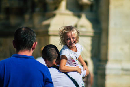 Reims France September 15, 2020 View of unidentified tourists visiting and walking in the streets of Reims despite the Coronavirus pandemic affecting Franceのeditorial素材