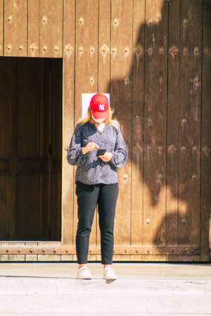 Reims France September 15, 2020 View of unidentified tourists visiting and walking in the streets of...