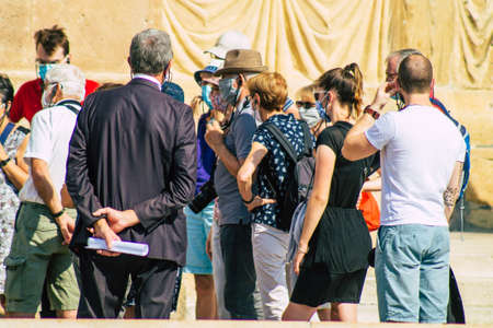 Reims France September 15, 2020 View of unidentified tourists visiting and walking in the streets of...
