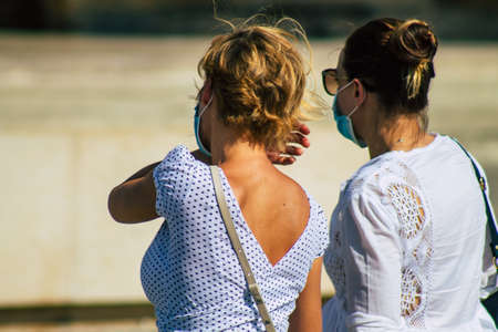 Reims France September 15, 2020 View of unidentified tourists visiting and walking in the streets of Reims despite the Coronavirus pandemic affecting Franceのeditorial素材