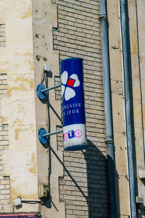 Reims France September 15, 2020 View of commercial sign on the facade of a shop located in Reims, a city in the Grand Est region of France and one of the oldest in Europeのeditorial素材