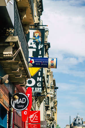 Reims France September 15, 2020 View of commercial sign on the facade of a shop located in Reims, a city in the Grand Est region of France and one of the oldest in Europeのeditorial素材