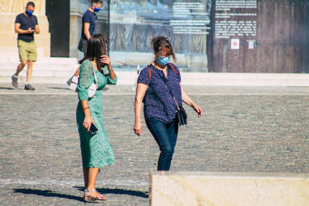 Reims France September 21, 2020 View of unidentified tourists visiting and walking in the streets of Reims despite the Coronavirus pandemic affecting Franceのeditorial素材