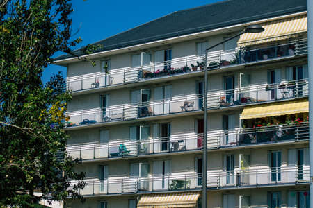 Reims France September 21, 2020 View of the facade of a modern building located in Reims, a city in the Grand Est region of France and one of the oldest in Europeのeditorial素材