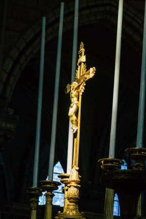 Reims France September 21, 2020 View of inside the Basilica of Saint-Remi, a medieval abbey church in Reims, a historical monument in the Grand Est region of Franceのeditorial素材