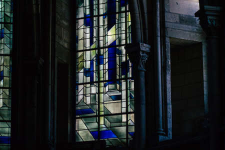 Reims France September 21, 2020 View of stained glass windows inside the Basilica of Saint-Remi, a medieval abbey church in Reims, a historical monument in the Grand Est region of Franceのeditorial素材