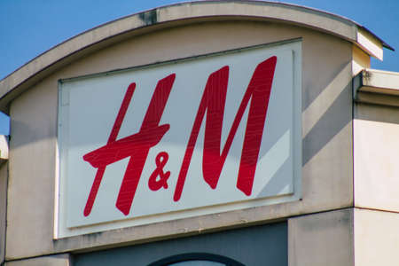 Reims France September 15, 2020 View of commercial sign on the facade of a shop located in Reims, a...