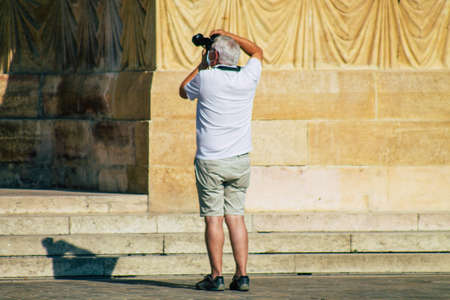 Reims France September 15, 2020 View of unidentified tourists visiting and walking in the streets of Reims despite the Coronavirus pandemic affecting Franceのeditorial素材