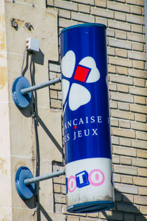 Reims France September 15, 2020 View of commercial sign on the facade of a shop located in Reims, a city in the Grand Est region of France and one of the oldest in Europeのeditorial素材