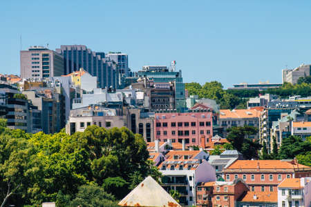Lisbon Portugal july 28, 2020 Panoramic view of historical buildings in the downtown area of Lisbon,...