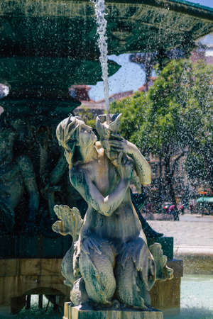 Lisbon Portugal july 28, 2020 View of a monument in the downtown area of Lisbon, the hilly coastal capital city of Portugal and one of the oldest cities in Europeのeditorial素材