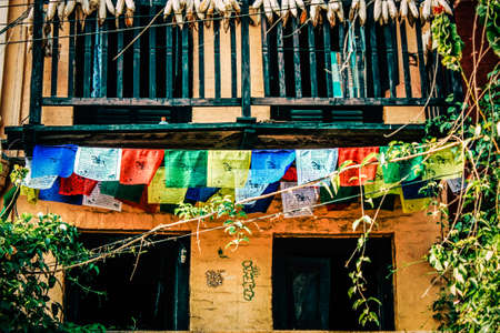 View of the facade of an old house from Nepal