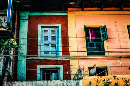 View of the facade of an old house from Nepalの写真素材