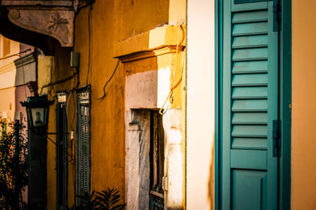 View of the facade of an old house in Greeceの写真素材