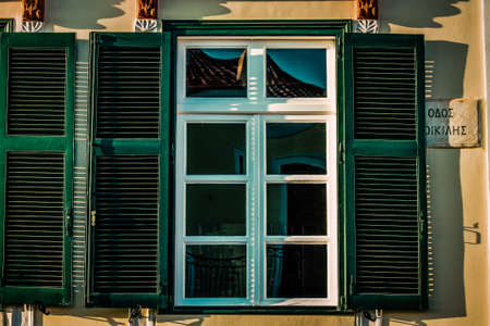 View of the facade of an old house in Greeceの写真素材