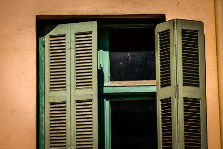 View of the facade of an old house in Greeceの写真素材