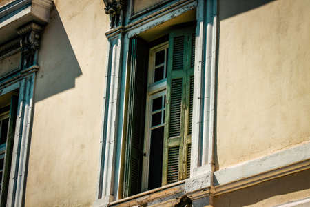 View of the facade of an old house in Greeceの写真素材