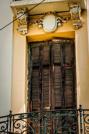 View of the facade of an old house in Greeceの写真素材
