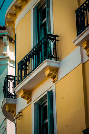 View of the facade of an old house in Greeceの写真素材