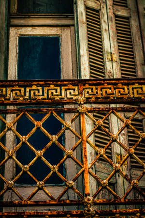 View of the facade of an old house in Greeceの写真素材