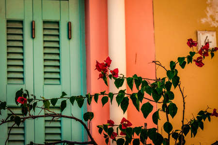 View of the facade of an old house in Greeceの写真素材