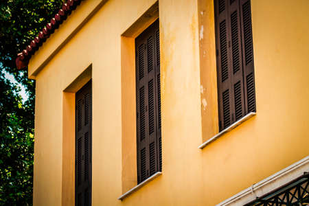View of the facade of an old house in Greeceの写真素材