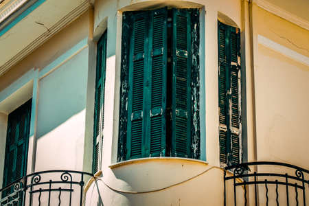 View of the facade of an old house in Greeceの写真素材