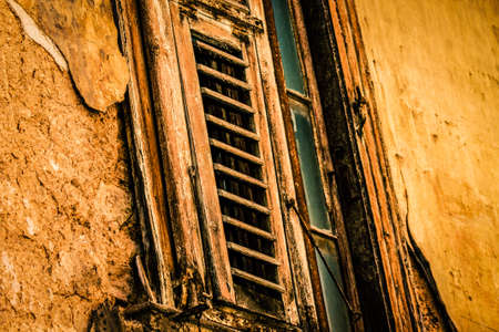View of the facade of an old house in Greeceの写真素材