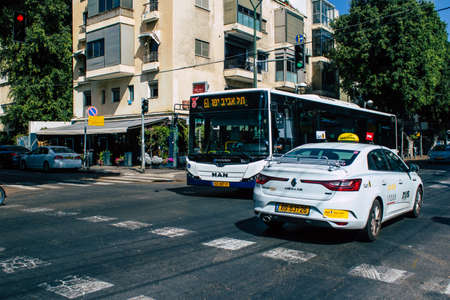 Tel Aviv Israel September 29, 2020 View of an traditional Israeli taxi driving through the empty streets of Tel Aviv during the lockdown and the Coronavirus outbreakのeditorial素材