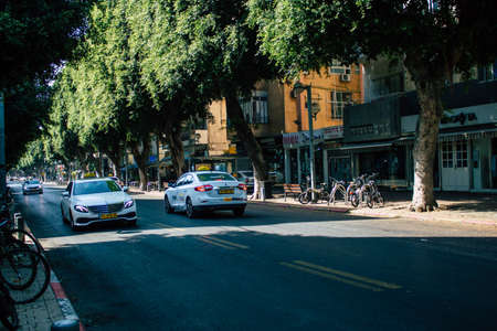Tel Aviv Israel September 29, 2020 View of an traditional Israeli taxi driving through the empty streets of Tel Aviv during the lockdown and the Coronavirus outbreakのeditorial素材