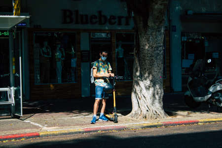 Tel Aviv Israel September 29, 2020 View of an unidentified person with a face mask to protect...