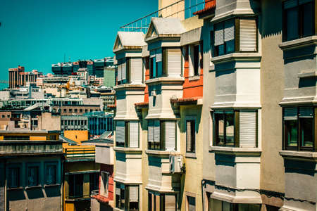 View of the facade of a building in the downtown of Lisbon in Portugalの写真素材