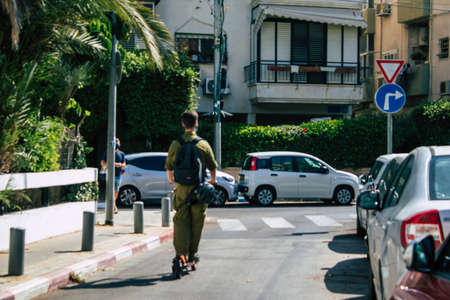 Tel Aviv Israel October 10, 2020 View of an unidentified people with a face mask to protect from the...
