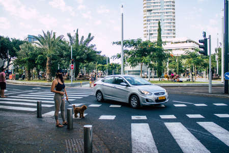 Tel Aviv Israel October 10, 2020 View of unidentified Israeli people walking in the empty streets of Tel Aviv during the Coronavirus outbreak and the lockdown to enforce containment of the populationのeditorial素材