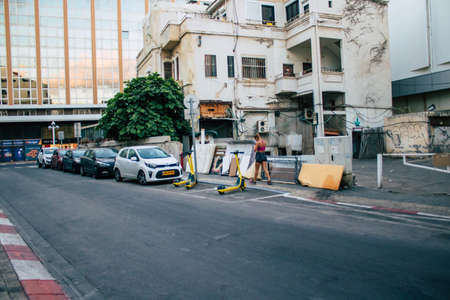 Tel Aviv Israel October 10, 2020 View of unidentified Israeli people walking in the empty streets of Tel Aviv during the Coronavirus outbreak and the lockdown to enforce containment of the populationのeditorial素材