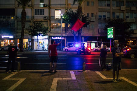 Tel Aviv Israel October 17, 2020 Unidentified people participating in a protest against government...