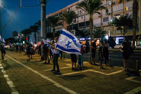 Tel Aviv Israel October 17, 2020 Unidentified people participating in a protest against government...