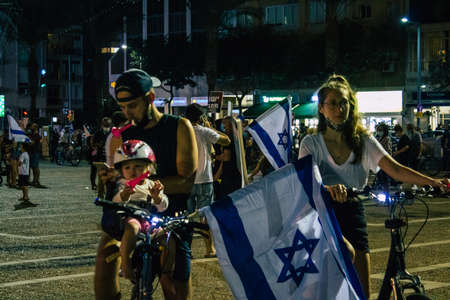Tel Aviv Israel October 17, 2020 Unidentified people participating in a protest against government...
