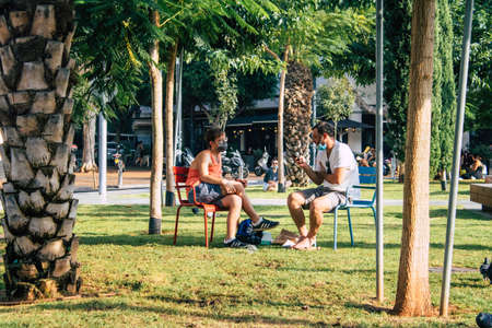 Tel Aviv Israel October 11, 2020 View of unidentified Israeli people seating in the streets of Tel Aviv despite lockdown and Coronavirus outbreakのeditorial素材