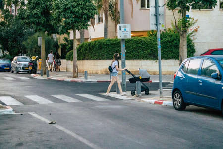 Tel Aviv Israel October 11, 2020 View of unidentified Israeli people walking in the streets of Tel...