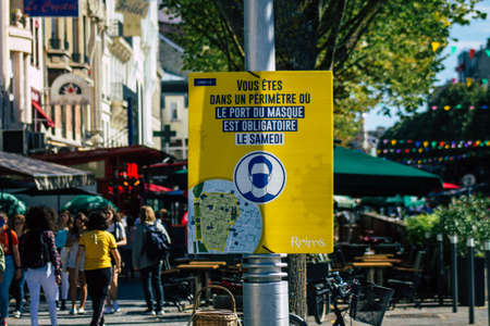 Reims France October 11, 2020 View of an information poster to protect yourself from the Coronavirus in the streets of Reims and this in order to limit its progression in the populationのeditorial素材