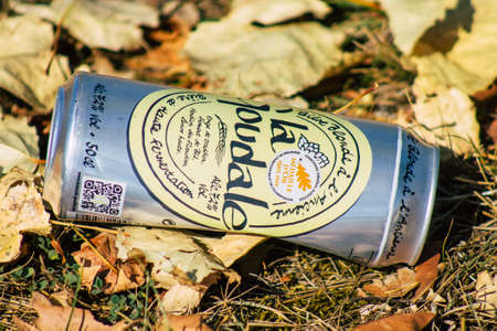 Reims France October 11, 2020 View of garbage thrown in the streets of Reims, a city in the Grand Est region of France and one of the oldest in Europeのeditorial素材